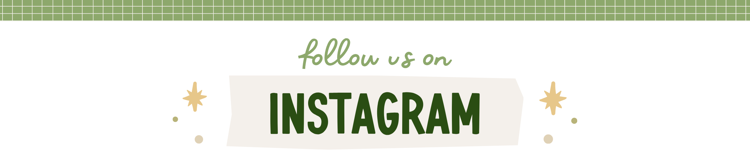 Call to action for following on Instagram with decorative elements on a green checkered background