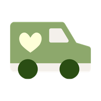 Green shipping truck with a heart symbol on a white background