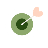 Green circle bullseye with an arrow and pink heart on a white background